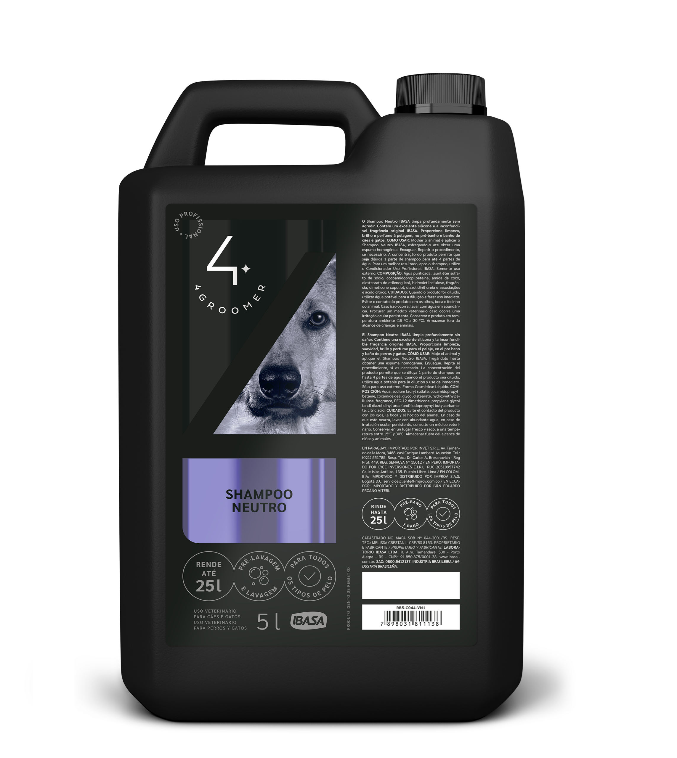 Shampoo Neutro Concentrado para Perros y Gatos 4Groomer-Ibasa 5L
