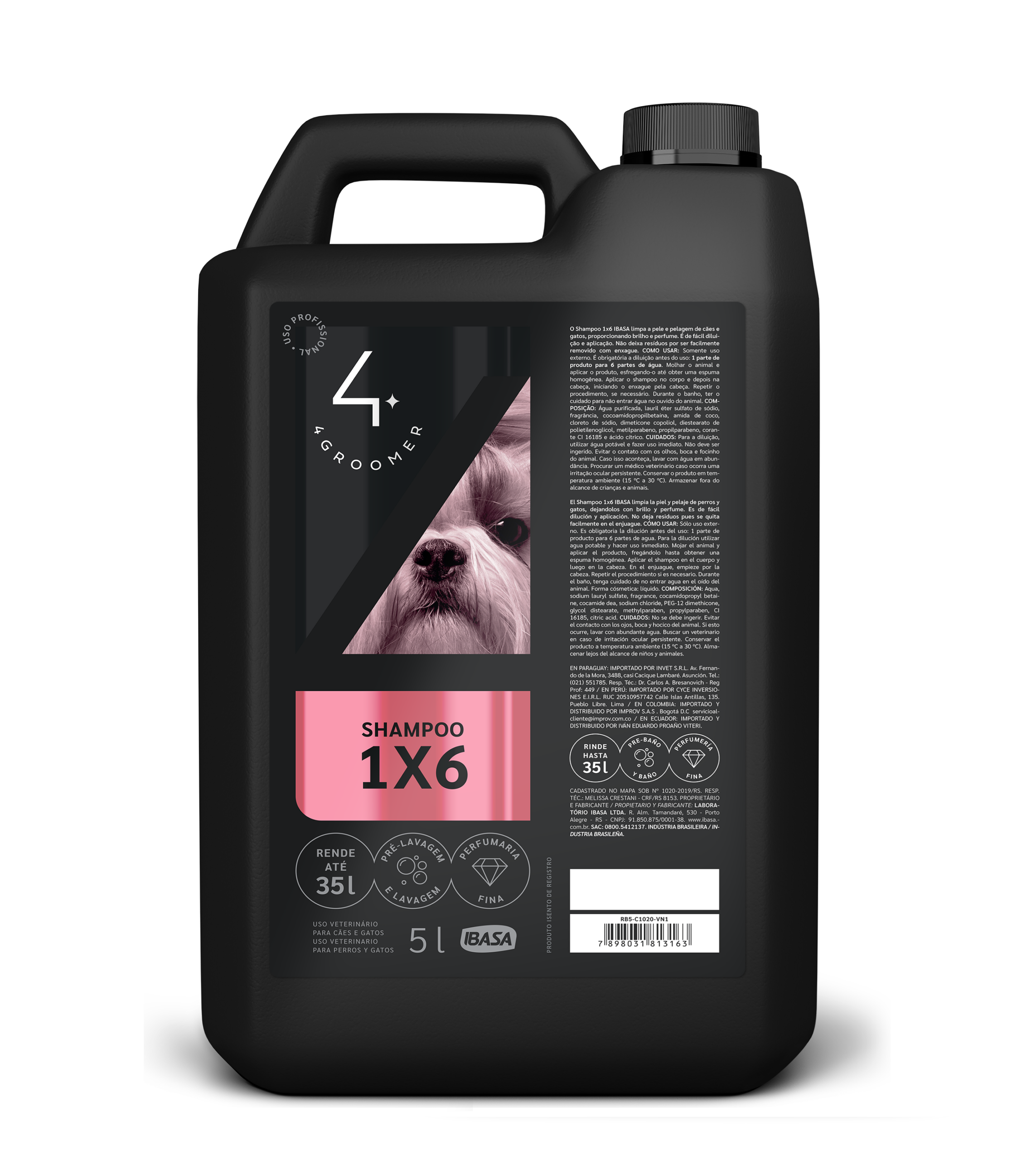 Shampoo 1×6 Concentrado para Perros y Gatos 4Groomer-Ibasa 5L