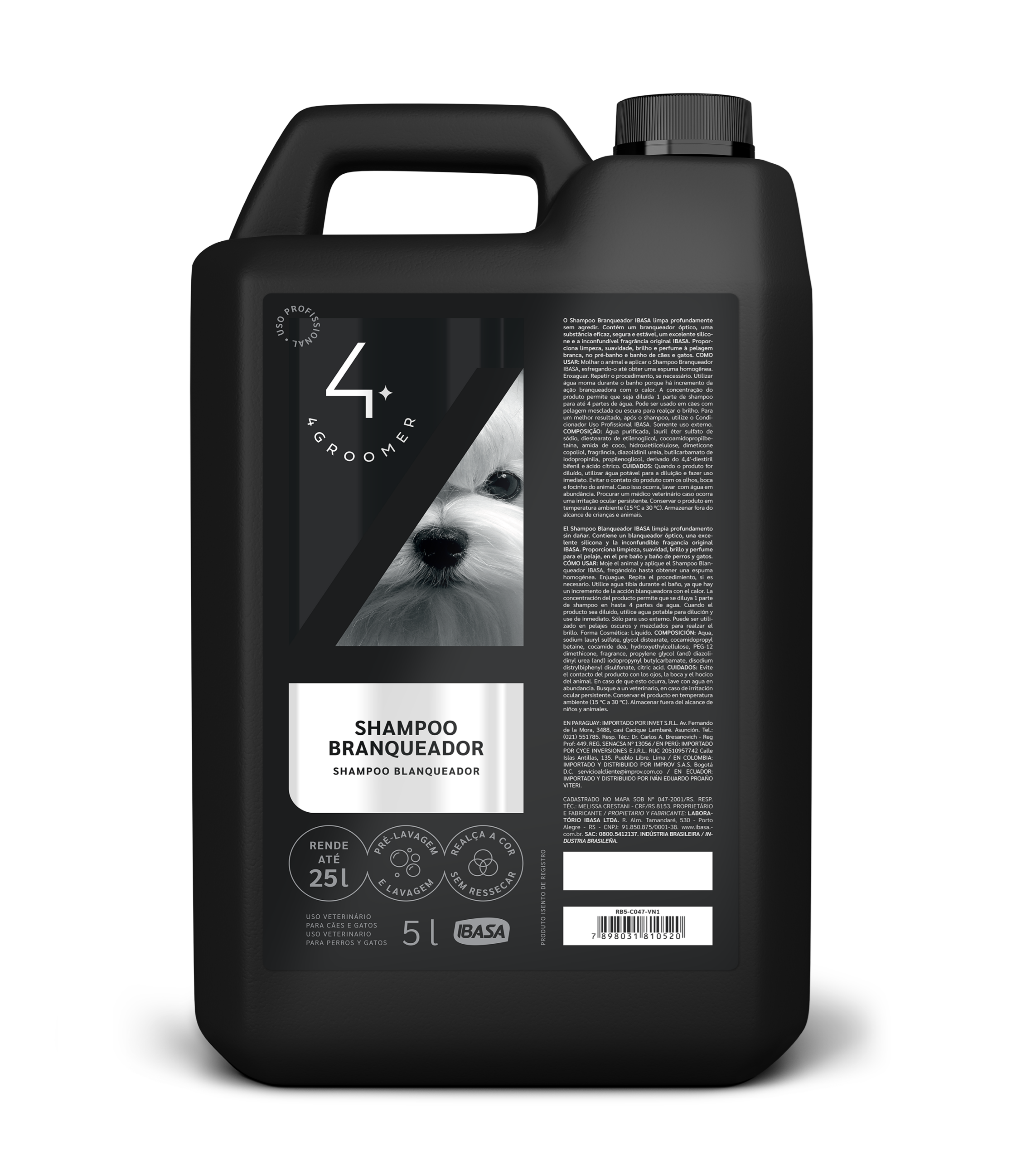 Shampoo Blanqueador Concentrado para Perros y Gatos 4Groomer-Ibasa 5L