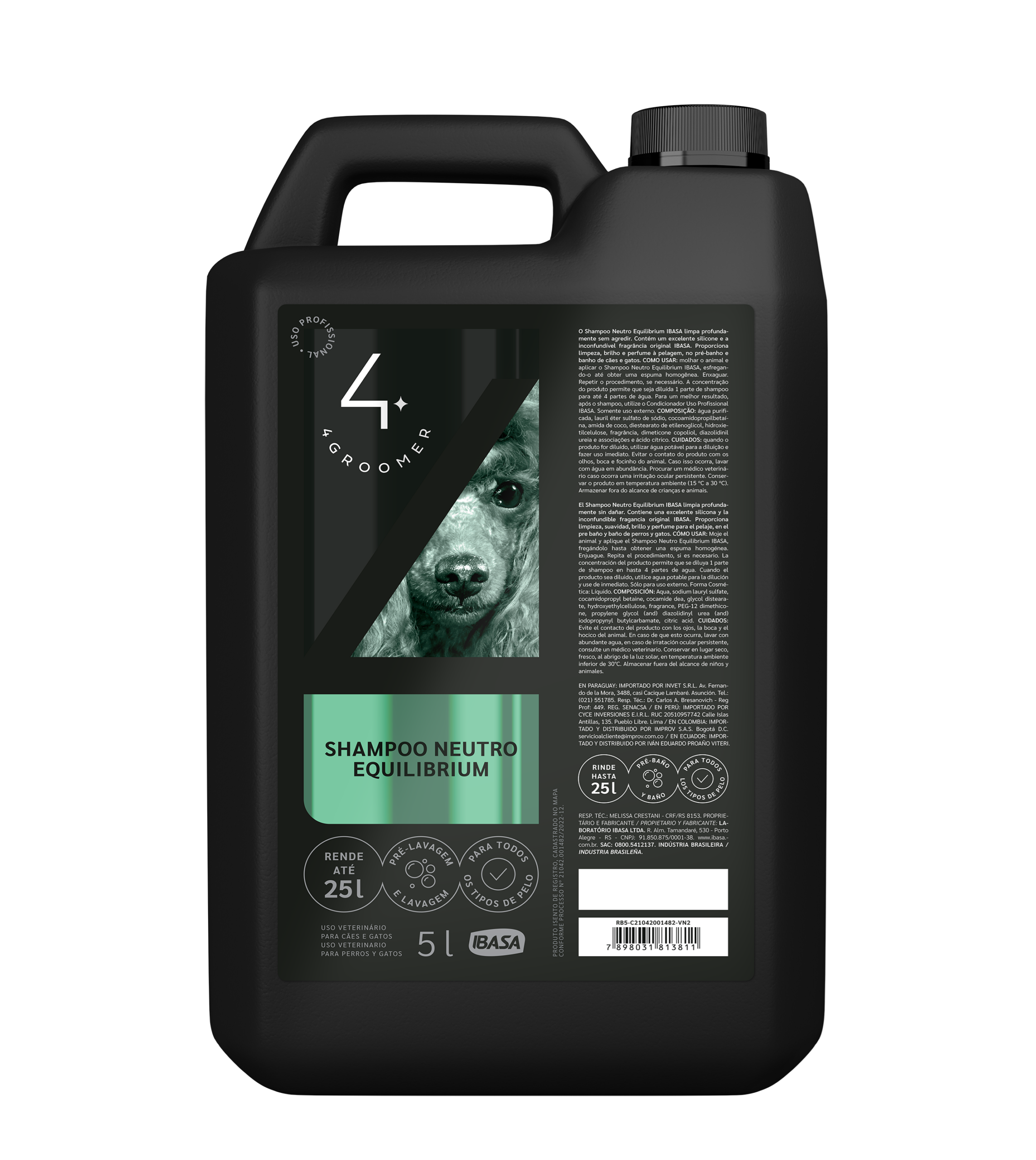 Shampoo Neutro Equilibrium Concentrado para Perros y Gatos 4Groomer-Ibasa 5L