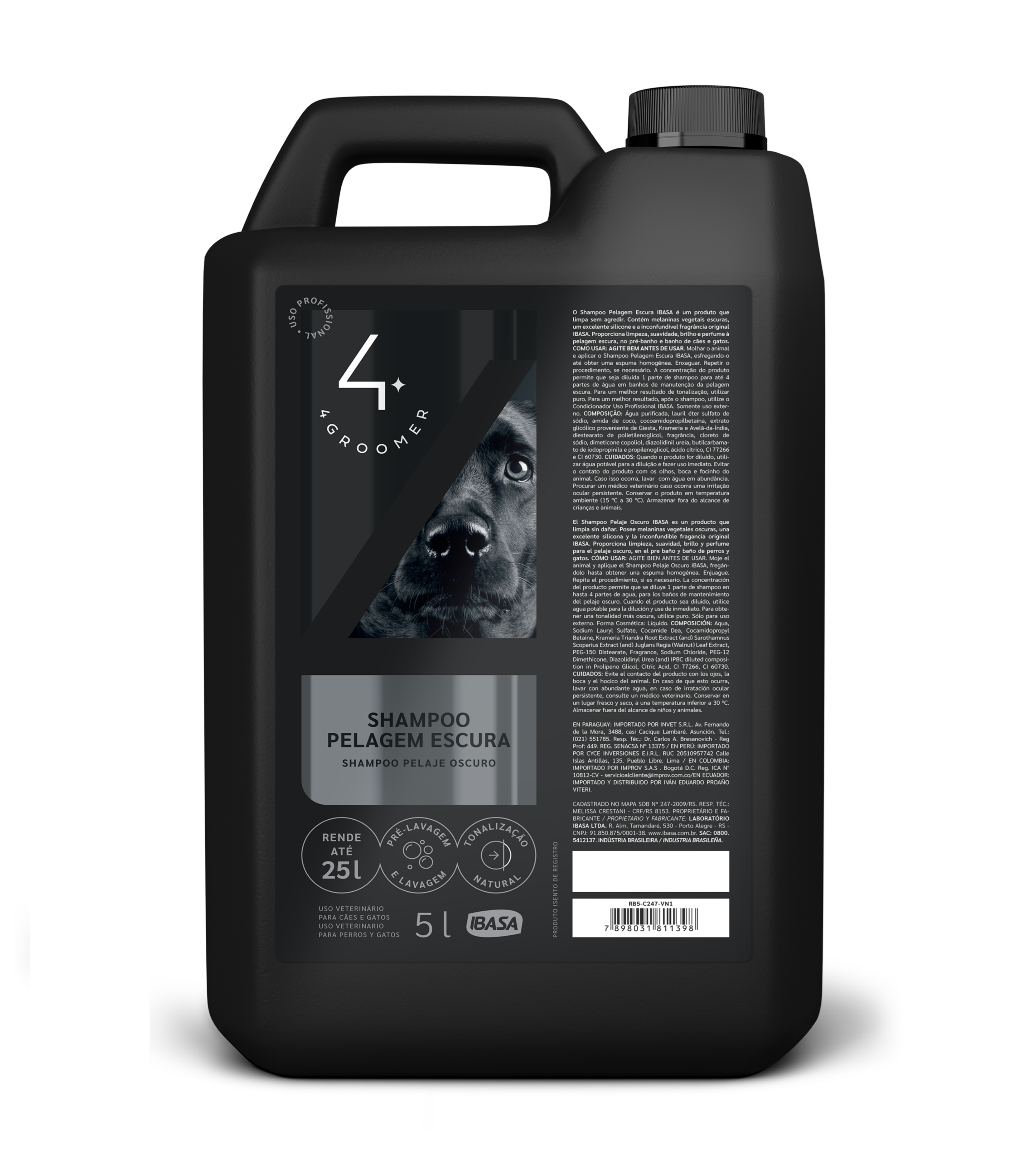 Shampoo Pelaje Oscuro Concentrado para Perros y Gatos 4Groomer-Ibasa 5L